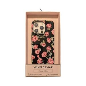 Cc3-N VELVET CAVIAR Apple iPhone 16 Pro MagSafe Case Black & Pink Rose Floral